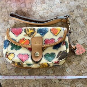 Dooney & Bourke Red and Pink Clutch with Artistic Charm